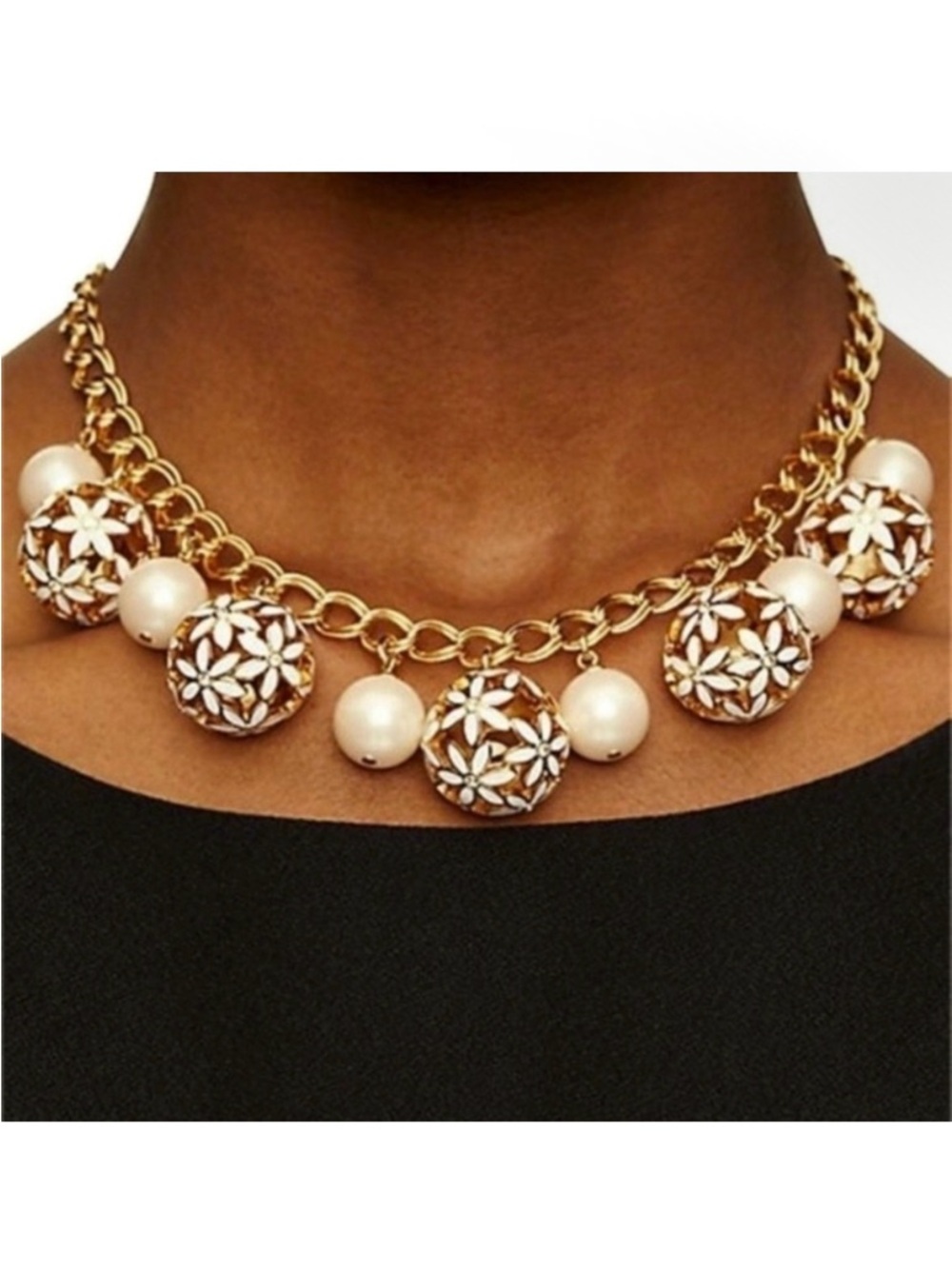 Kate Spade Wallflower Enameled Flower and Faux Pearls Chain NEW